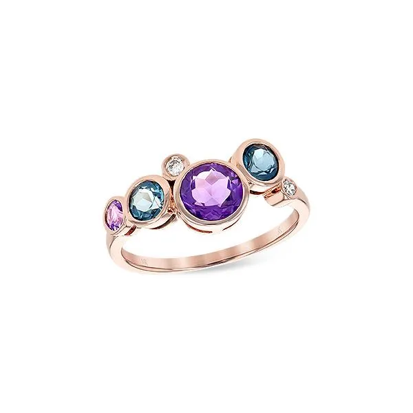 14k Rose Gold Ring With Amethysts, Blue Topaz, & Diamonds Orin Jewelers Northville, MI