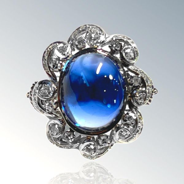 Estate - Vintage 18K Lab Sapphire & Diamond Ring Orin Jewelers Northville, MI