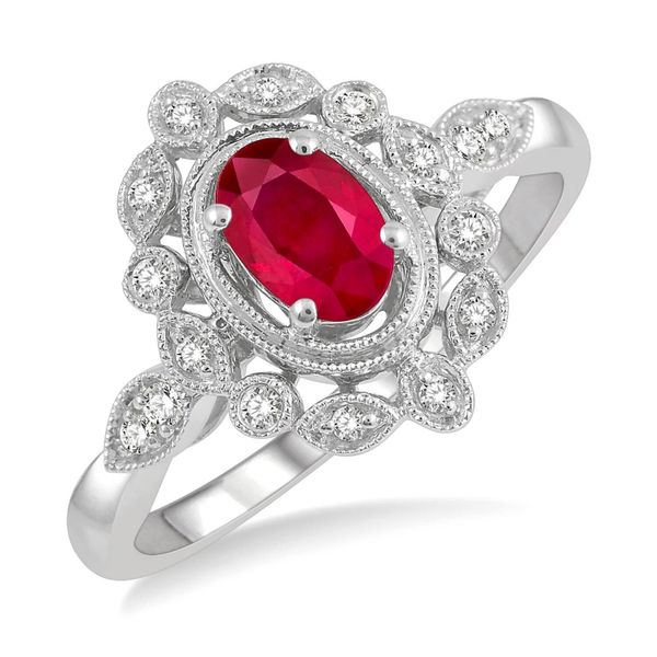 10k White Gold Ruby & Diamond Ring Orin Jewelers Northville, MI