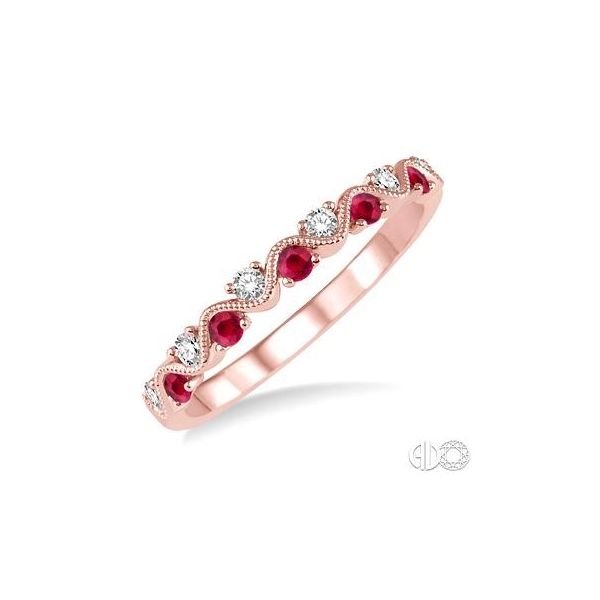 14k Rosé Gold Ruby & Diamond Wedding Band Orin Jewelers Northville, MI
