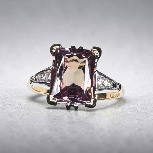Estate Collection - 14K Yellow Gold Synthetic Purple Sapphire & Diamond Ring Orin Jewelers Northville, MI