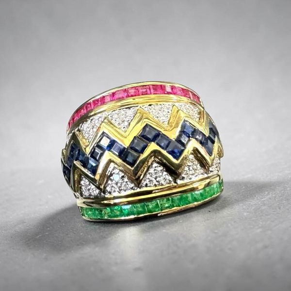 Estate Collection - 18K Yellow Gold Diamond & Multi-Colored Gemstone Ring Orin Jewelers Northville, MI