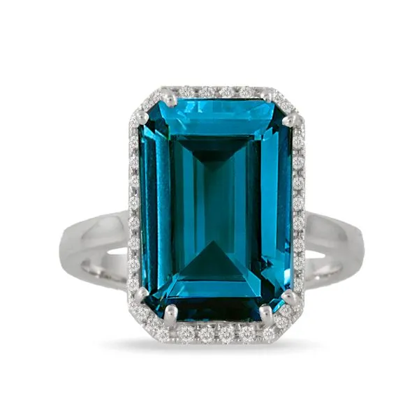 18K White Gold Blue Topaz & Diamond Ring Orin Jewelers Northville, MI