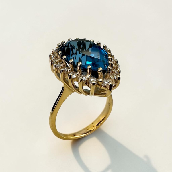 Estate Collection - 14K Yellow Gold Blue Topaz & Diamond 