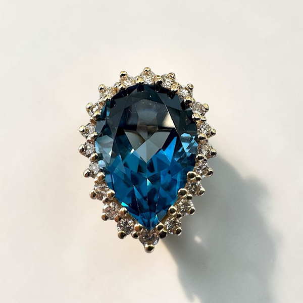 Estate Collection - 14K Yellow Gold Blue Topaz & Diamond 