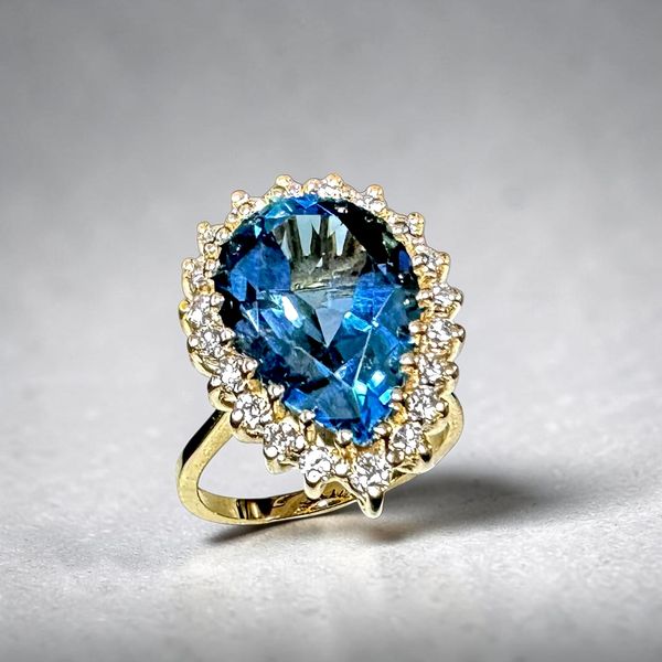 Estate Collection - 14K Yellow Gold Blue Topaz & Diamond 