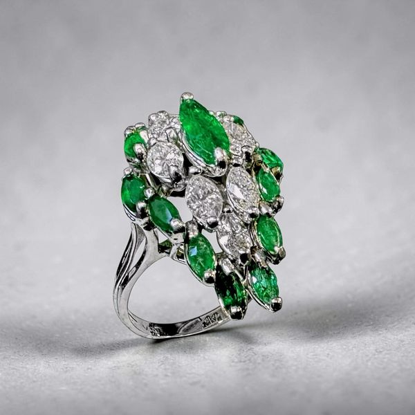 Estate Collection - 18K White Gold Emerald & Diamond Fashion Ring Image 2 Orin Jewelers Northville, MI