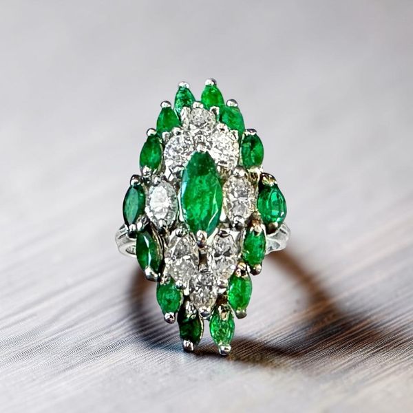 Estate Collection - 18K White Gold Emerald & Diamond Fashion Ring Orin Jewelers Northville, MI