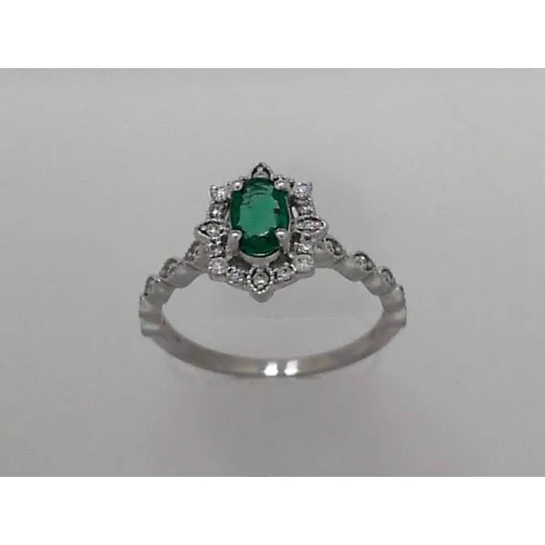 14k White Gold Emerald & Diamond Fashion Ring Orin Jewelers Northville, MI