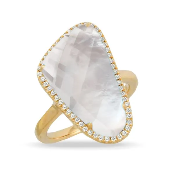 18K Yellow Gold Ring With Diamonds & Clear Quartz Over White Mother Of Pearl Orin Jewelers Northville, MI