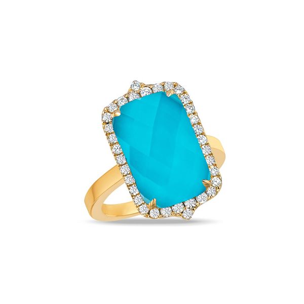 18k Yellow Gold Diamond & Clear Quartz Over Turquoise Ring Orin Jewelers Northville, MI