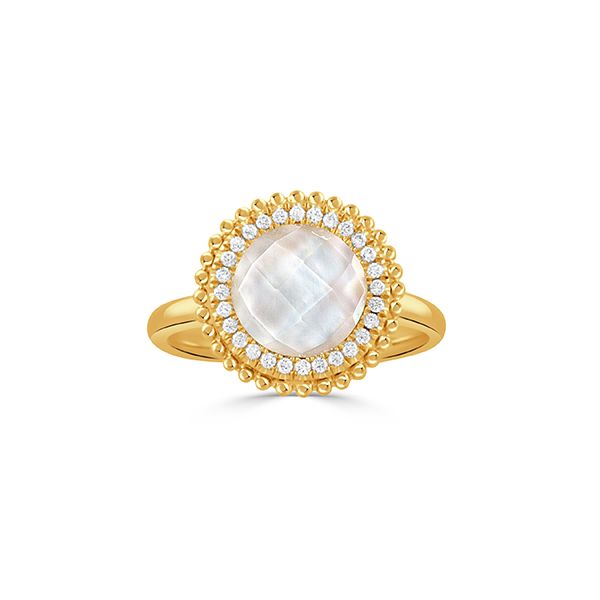 18K Yellow Gold Diamond And  Clear Quartz Over White Mother Of Pearl Ring Orin Jewelers Northville, MI
