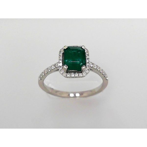 18K White Gold Emerald & Diamond Ring Orin Jewelers Northville, MI