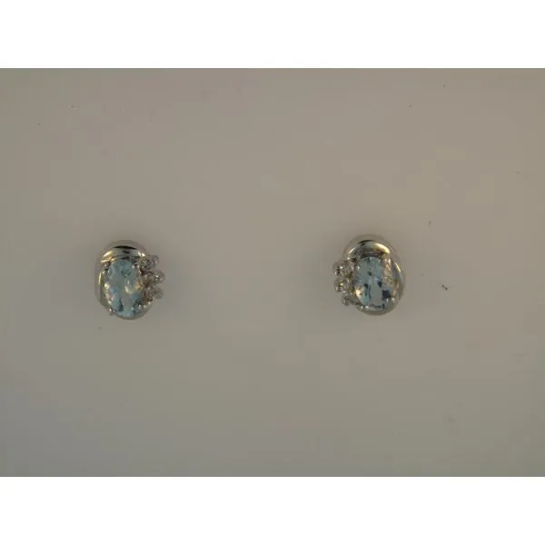 Lady's 14 Karat White Gold Earrings W/2 Aquas & 6 Diamonds Orin Jewelers Northville, MI