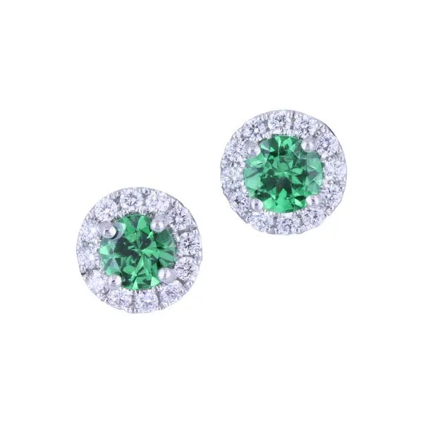Lady's 14K White Gold Earrings w/2 Tsavorite Garnets & 32 Diamonds Orin Jewelers Northville, MI