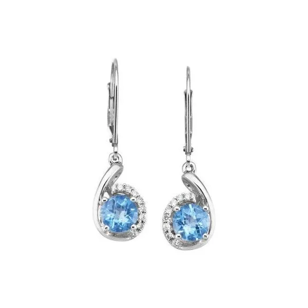 Lady's 14K White Gold Dangle Earrings w/2 Blue Topazs & 14 Diamonds Orin Jewelers Northville, MI