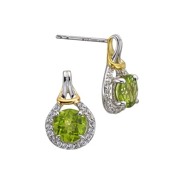 Lady's 14K Two Tone Gold Earrings w/2 Peridots & 34 Diamonds Orin Jewelers Northville, MI