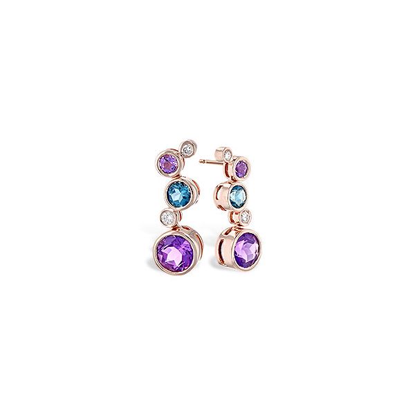 14k Rose Gold Earrings With Amethysts, Blue Topaz, & Diamonds Orin Jewelers Northville, MI
