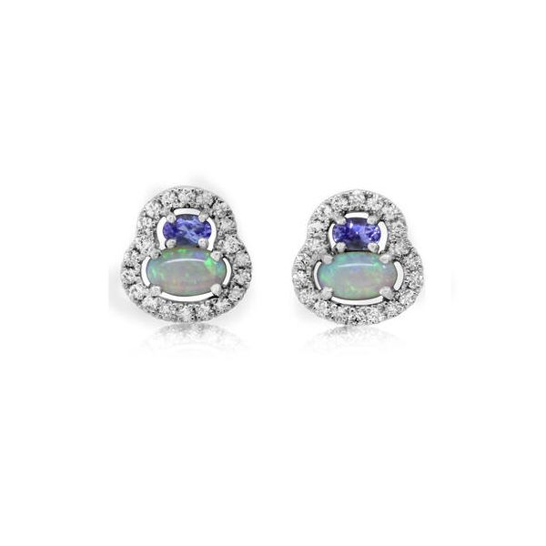 14 karat white gold opal, tanzanite and diamond earrings Orin Jewelers Northville, MI