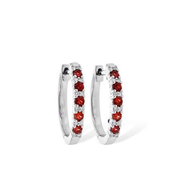 14k White Gold Ruby & Diamond Hoop Earrings Orin Jewelers Northville, MI