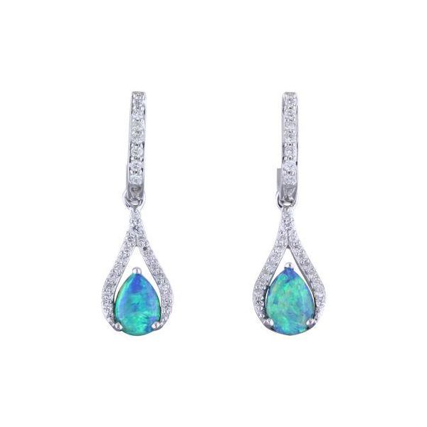 14k White Gold Australian Opal & Diamond Earrings Orin Jewelers Northville, MI