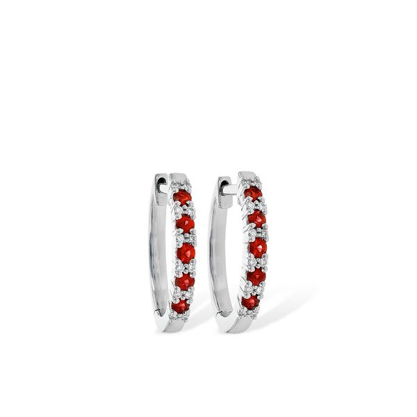 14k White Gold Ruby & Diamond Hoop Earrings Orin Jewelers Northville, MI