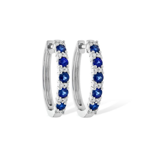 14k White Gold Sapphire & Diamond Hoop Earrings Orin Jewelers Northville, MI