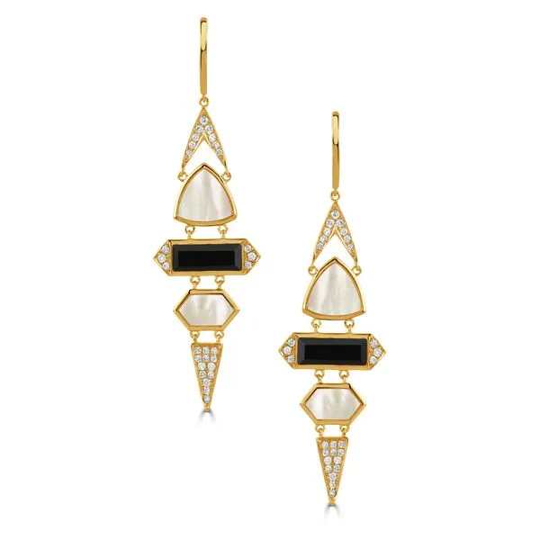Onyx, Mother of Pearl, and Diamond Drop Earrings Orin Jewelers Northville, MI