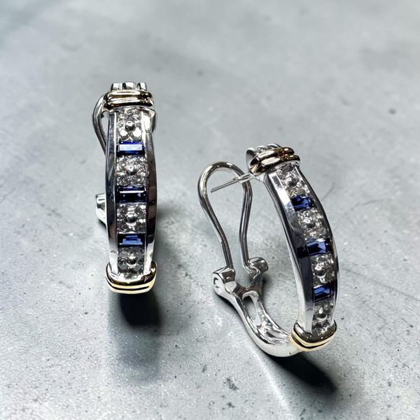 Estate Collection -14K Two-Tone Gold Sapphire & Diamond Earrings Orin Jewelers Northville, MI