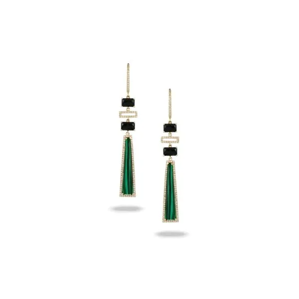 Black Onyx, Malachite, and Diamond Drop Earrings Orin Jewelers Northville, MI