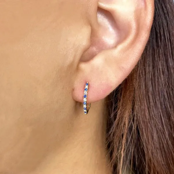 14k White Gold Diamond & Sapphire Hoop Earrings Image 2 Orin Jewelers Northville, MI