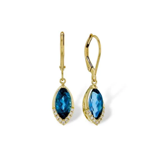 14K Yellow Gold Drop Earrings With Blue Topaz & Diamonds Orin Jewelers Northville, MI