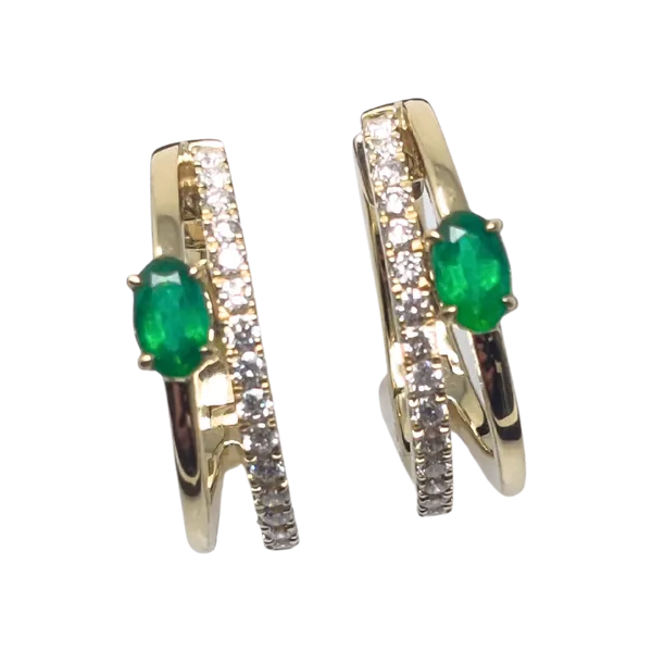 18K Yellow Gold Emerald & Diamond Hoop Earrings Orin Jewelers Northville, MI