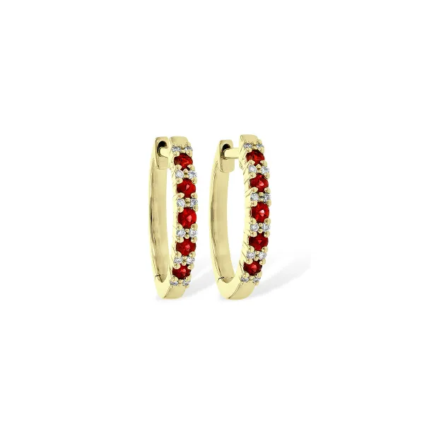 14k Yellow Gold Ruby & Diamond Hoop Earrings Orin Jewelers Northville, MI