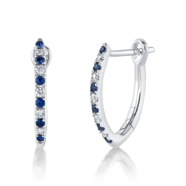 14k White Gold Diamond & Sapphire Hoop Earrings Orin Jewelers Northville, MI