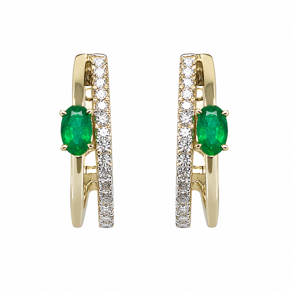 18K Yellow Gold Emerald & Diamond Hoop Earrings Orin Jewelers Northville, MI