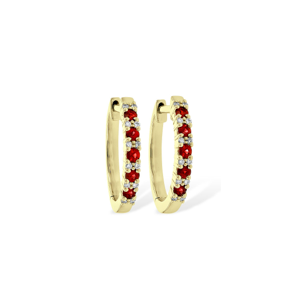 14k Yellow Gold Ruby & Diamond Hoop Earrings Orin Jewelers Northville, MI