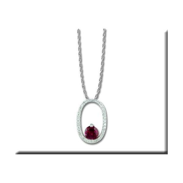 Lady's 14K White Gold Oval Pendant W/1 Madagascar Ruby & 34 Diamonds Orin Jewelers Northville, MI