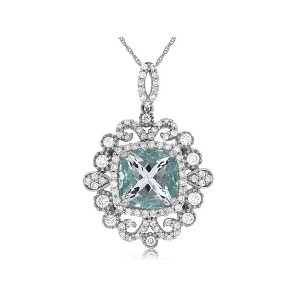 Lady's 14K White Gold Pendant w/1 Aqua & 85 Diamonds Orin Jewelers Northville, MI