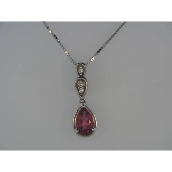 Lady's 14K White Gold Pendant w/1 Pink Tourmaline & 3 Diamonds Orin Jewelers Northville, MI