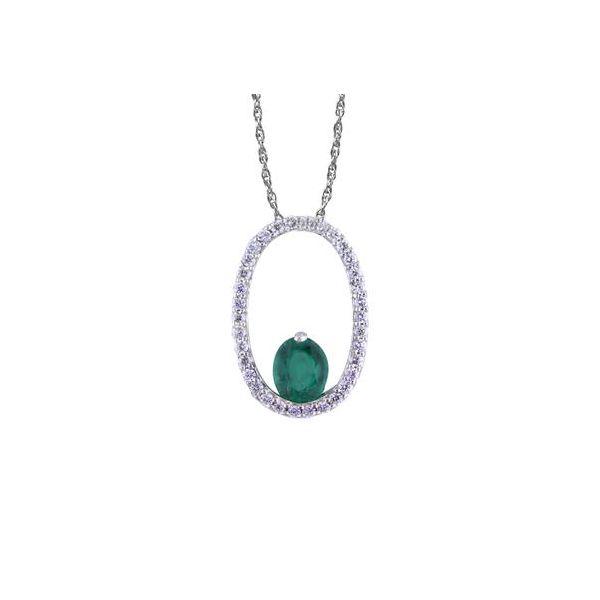 Lady's 14K White Gold Oval Pendant w/1 Emerald & 34 Diamonds Orin Jewelers Northville, MI