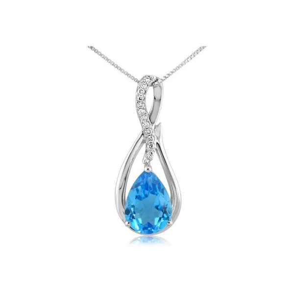 14k White Gold Blue Topaz & Diamond Pendant Orin Jewelers Northville, MI