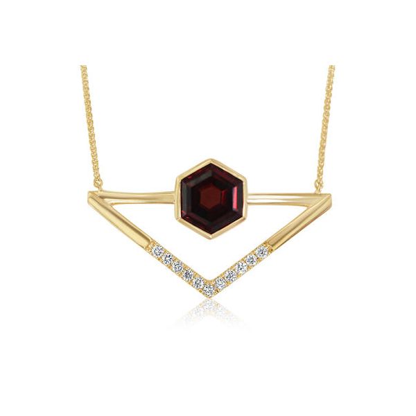 14k Yellow Gold garnet & Diamond Necklace Orin Jewelers Northville, MI