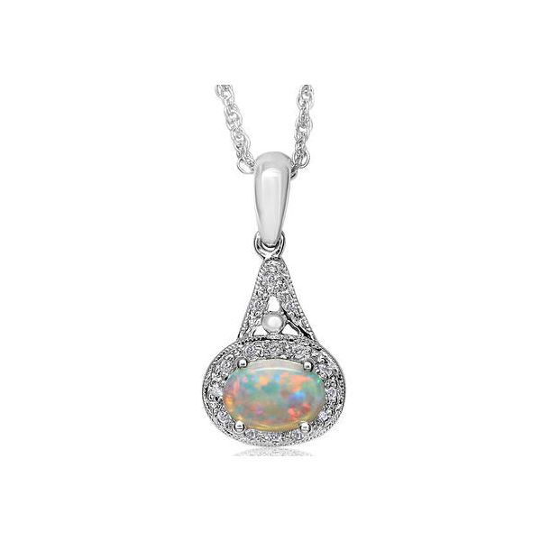 14k White Gold Opal & Diamond Pendant Orin Jewelers Northville, MI