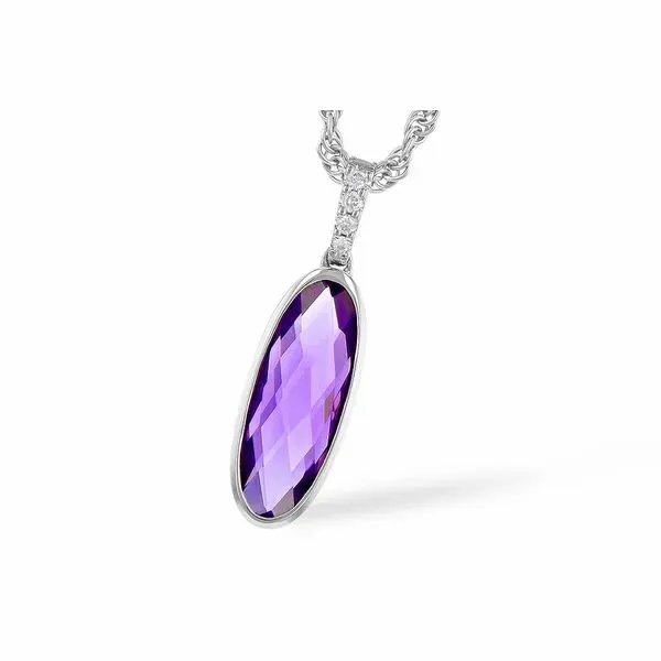 Checkerboard Faceted Oval Amethyst & Diamond Pendant Orin Jewelers Northville, MI