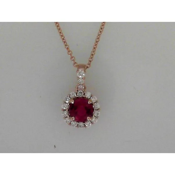 14 Karat Rosé Gold Ruby & Diamond Pendant Orin Jewelers Northville, MI