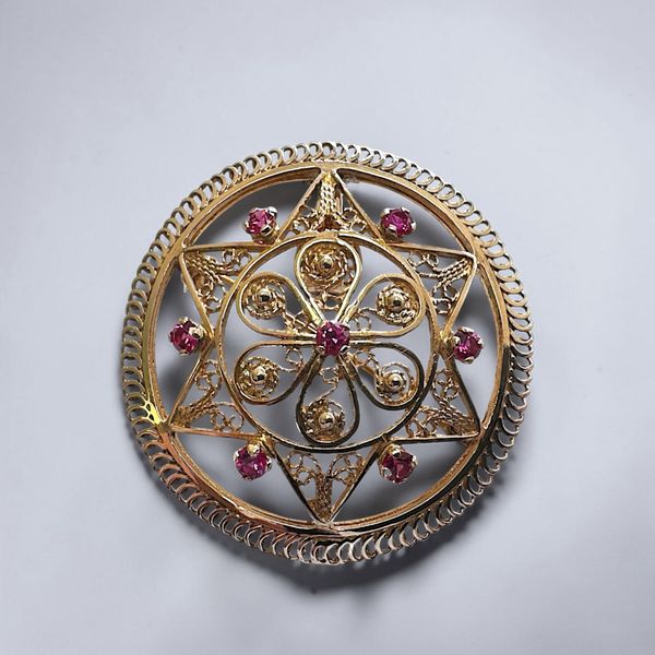 Estate Collection - 14K Rose Gold Ruby Pin / Pendant Combo Image 2 Orin Jewelers Northville, MI