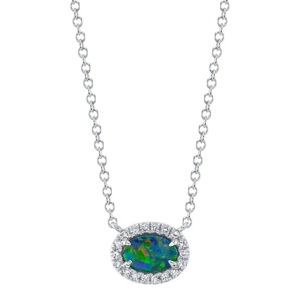 14k White Gold Opal Doublet & Diamond Pendant Orin Jewelers Northville, MI