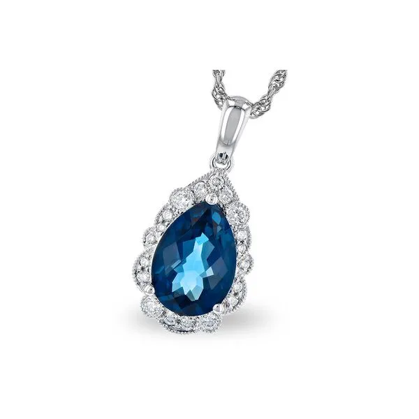 14k White Gold Blue Topaz & Daimond  Pendant Orin Jewelers Northville, MI