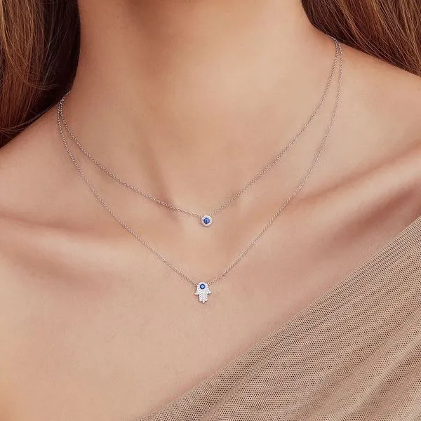 14k White Gold Sapphire & Diamond Pendant Image 2 Orin Jewelers Northville, MI